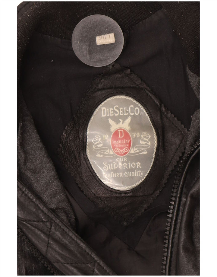 Diesel Mens Bomber Leather Jacket UK 40 Large Black Leather