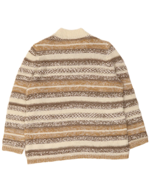 Vintage Womens Turtle Neck Jumper Sweater UK 16 Large Beige Striped Acrylic