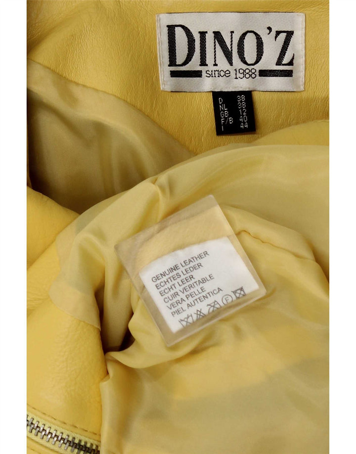 DINO' Z Womens Zip Leather Jacket UK 12 Medium Yellow Leather