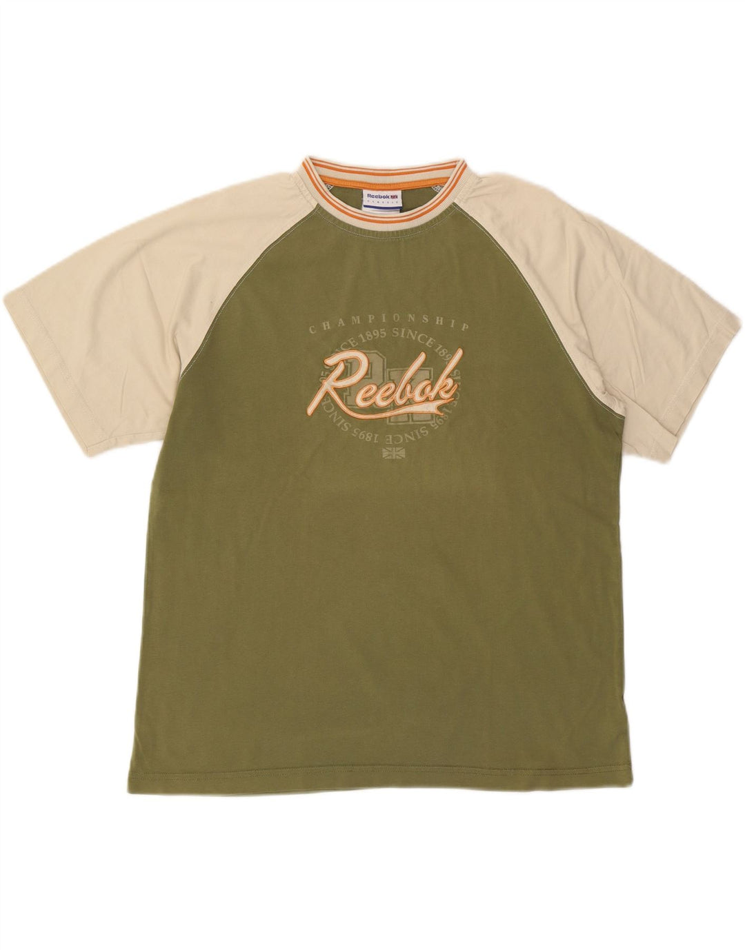REEBOK Mens Classic Graphic T-Shirt Top Large Green Colourblock Cotton