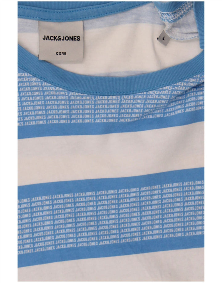 JACK & JONES Mens T-Shirt Top Large Blue Striped