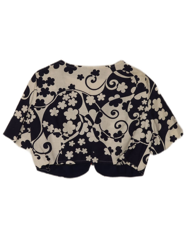 Vintage Womens Bolero Top UK 8 Small Navy Blue Floral