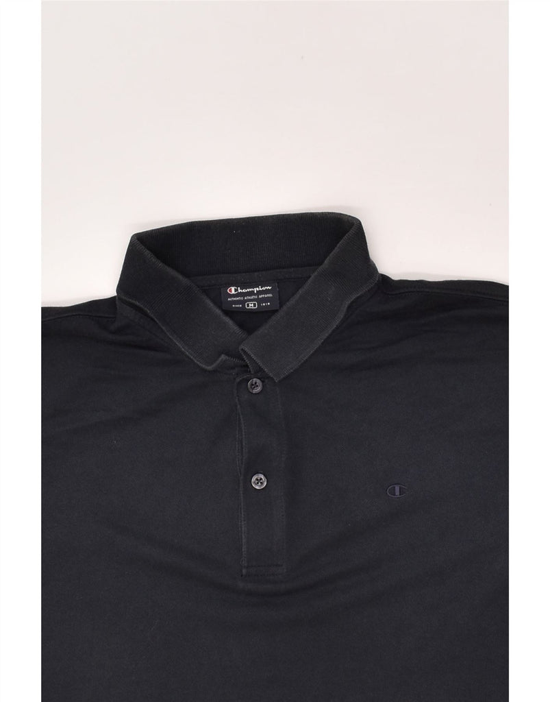 CHAMPION Mens Polo Shirt Medium Black Cotton | Vintage Champion | Thrift | Second-Hand Champion | Used Clothing | Messina Hembry 