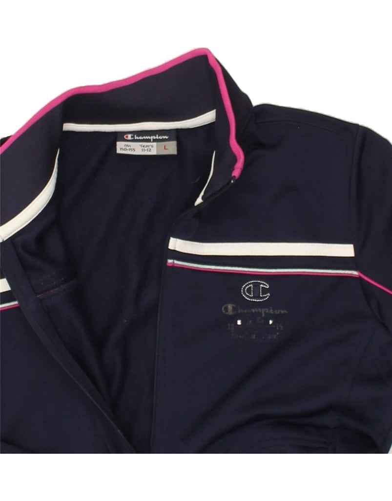 CHAMPION Girls Graphic Tracksuit Top Jacket 11-12 Years Navy Blue | Vintage Champion | Thrift | Second-Hand Champion | Used Clothing | Messina Hembry 