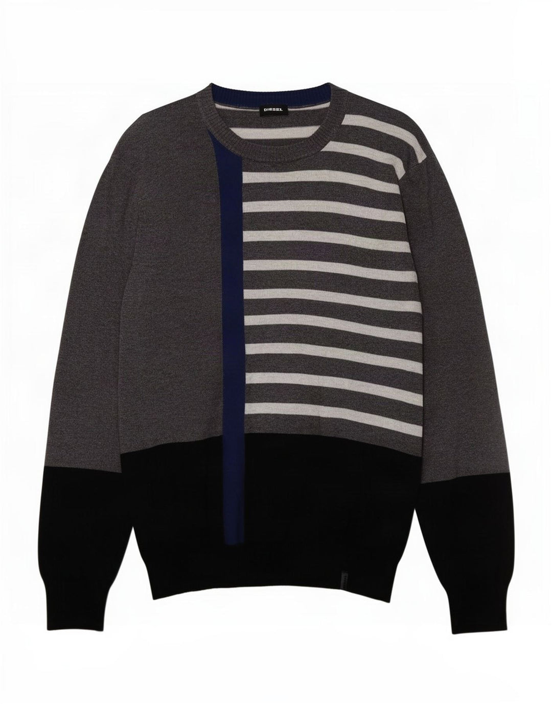 Diesel Mens Boat Neck Jumper Sweater Small Grey Colourblock Cotton