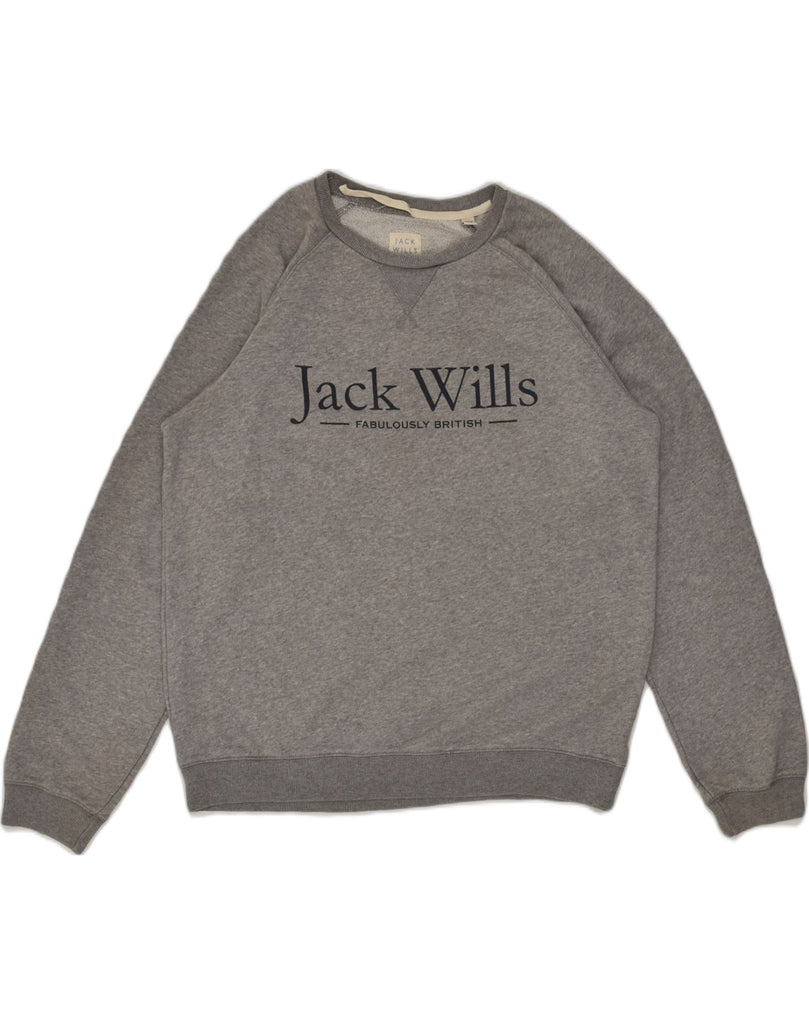 JACK WILLS Mens Graphic Sweatshirt Jumper Large Grey Cotton | Vintage Jack Wills | Thrift | Second-Hand Jack Wills | Used Clothing | Messina Hembry 