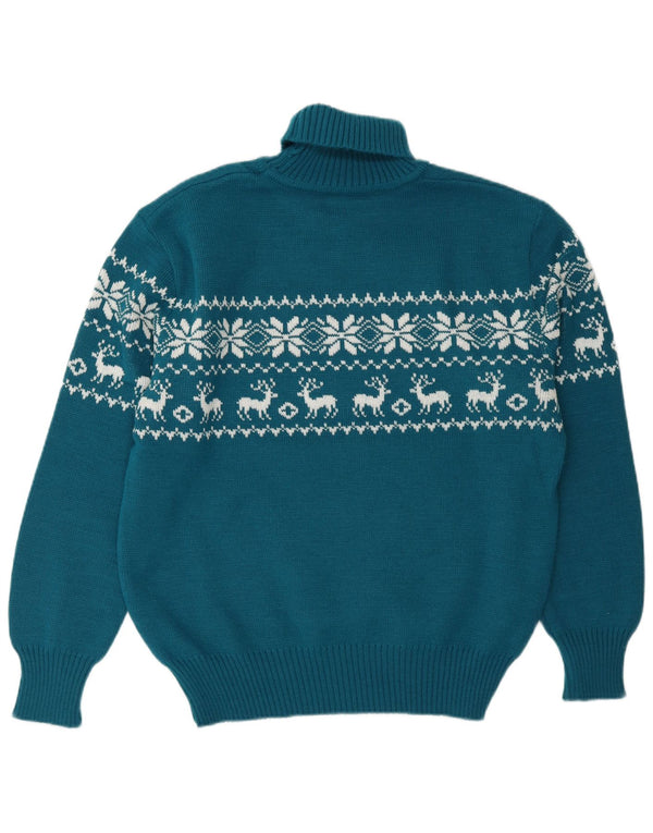 Vintage Womens Roll Neck Jumper Sweater IT 52 2XL Blue Fair Isle
