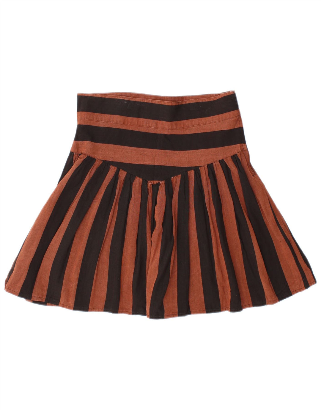 VINTAGE Womens Mini Pleated Skirt IT 44 Medium W28 Brown Striped Viscose