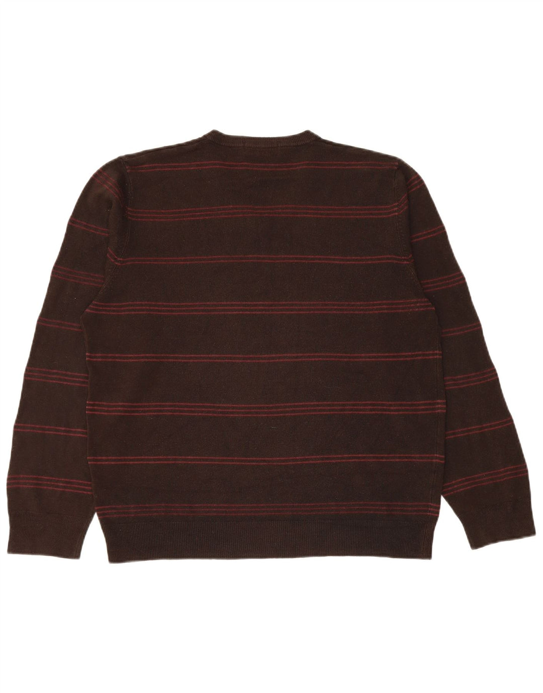 Marks & Spencer Mens V-Neck Jumper Sweater Large Brown Striped Acrylic