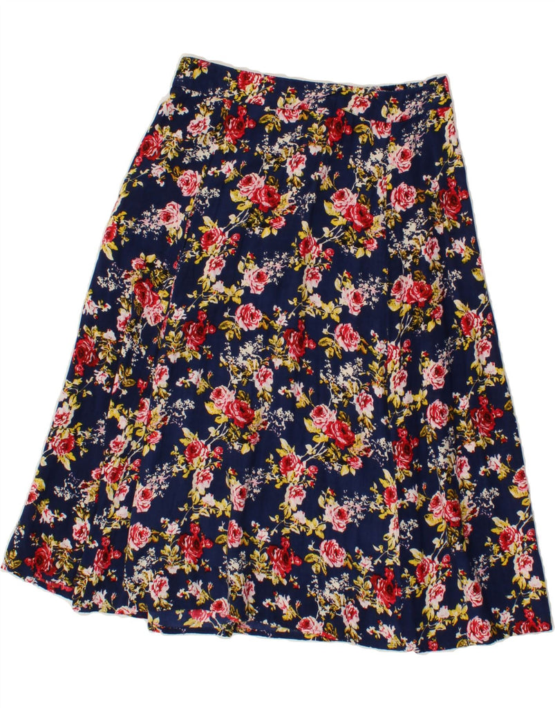 VINTAGE Womens Classics Pleated A-Line Skirt Large W32 Navy Blue Floral Vintage Vintage and Second-Hand Vintage from Messina Hembry 