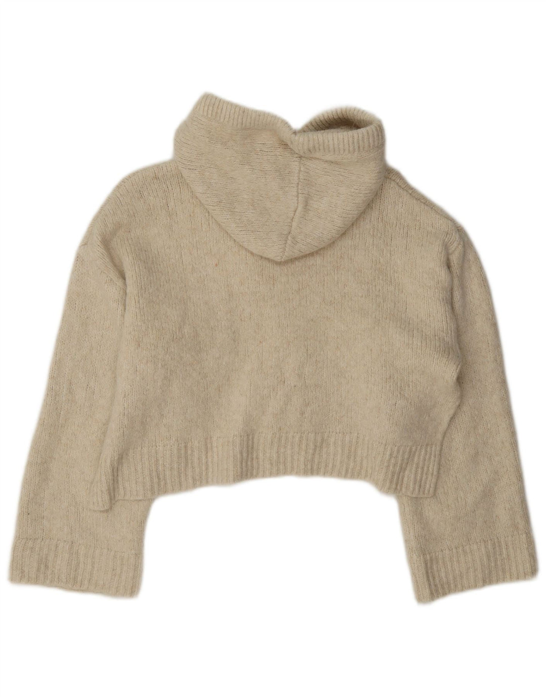Zara Womens Crop Hooded Jumper Sweater UK 14 Medium Beige
