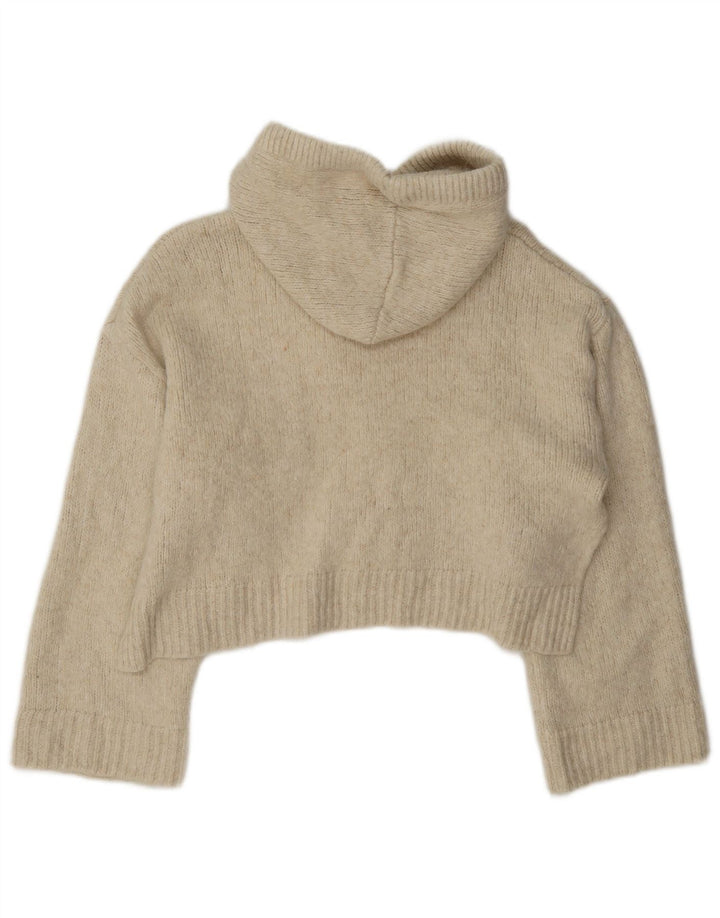 Zara Womens Crop Hooded Jumper Sweater UK 14 Medium Beige