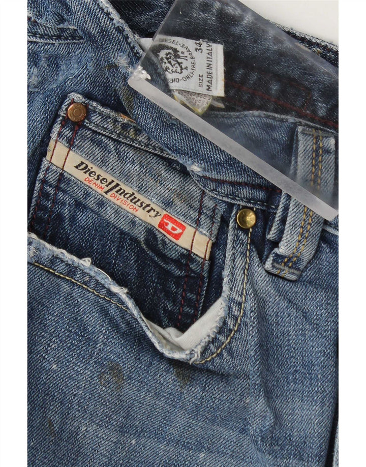 Diesel Mens Distressed Straight Jeans W34 L34 Blue Cotton