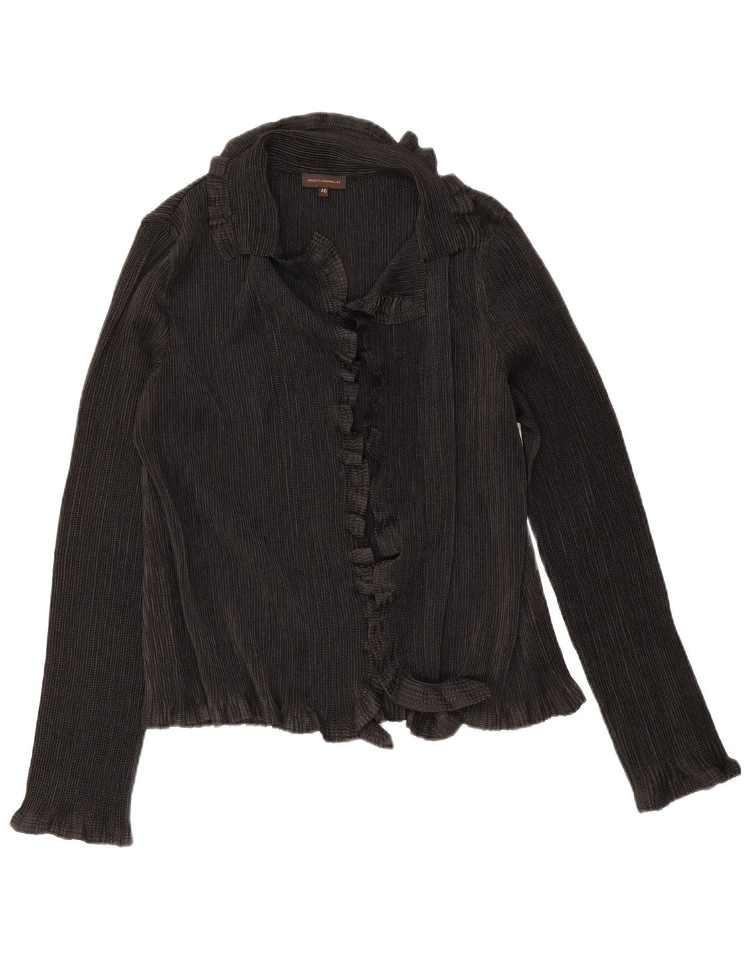 Adolfo Dominguez Womens Ruffle Front Shirt Blouse IT 46 Large Black
