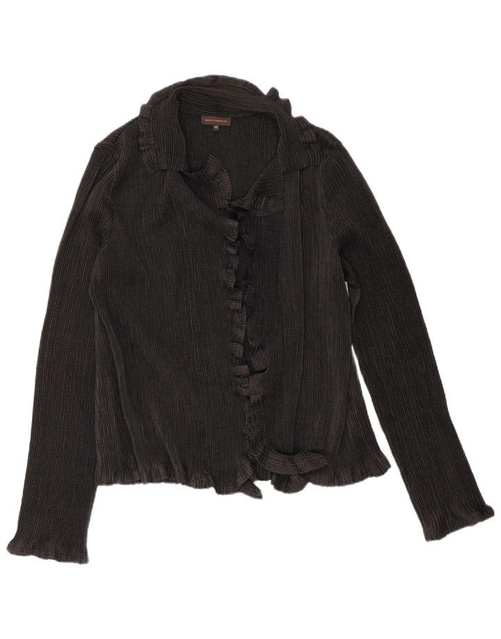 Adolfo Dominguez Womens Ruffle Front Shirt Blouse IT 46 Large Black