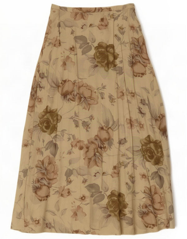 Vintage Womens High Waist Maxi Skirt UK 12 Medium W28 Beige Floral