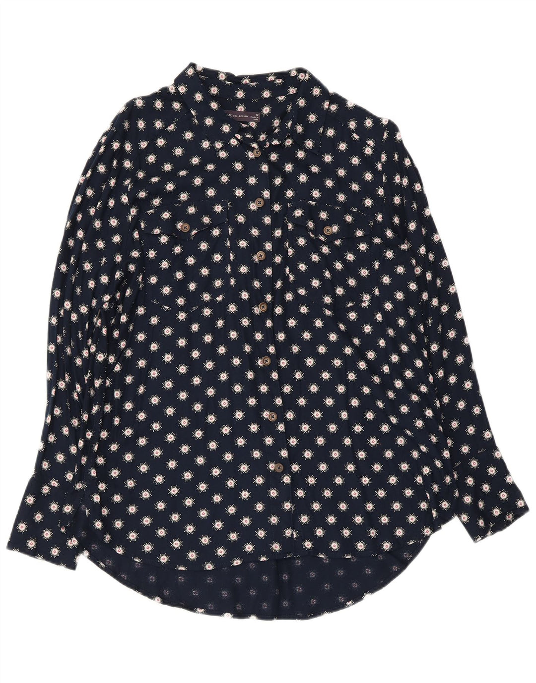 Marks & Spencer Womens Shirt Blouse UK 12 Medium  Navy Blue Floral Viscose