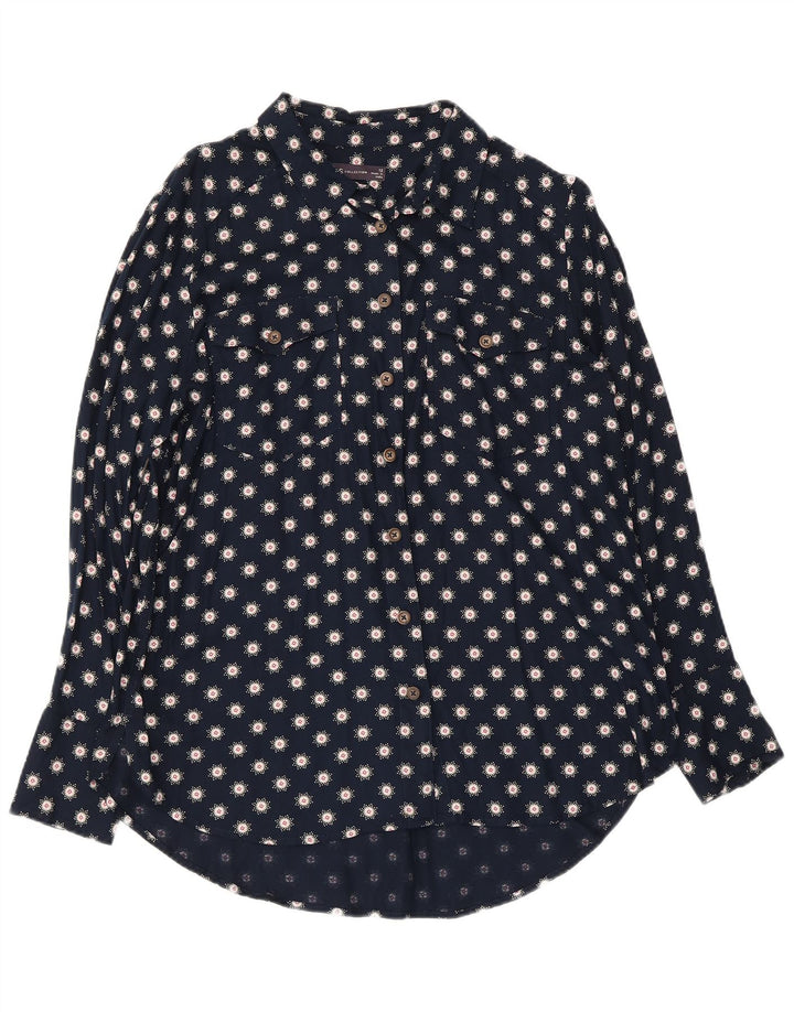 Marks & Spencer Womens Shirt Blouse UK 12 Medium  Navy Blue Floral Viscose