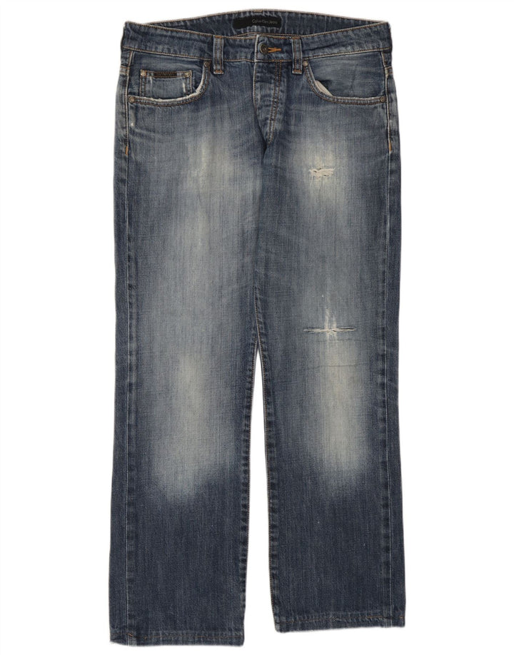 Calvin Klein Mens Distressed Straight Jeans W34 L28 Blue
