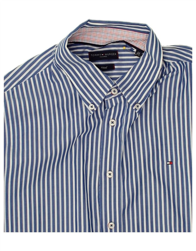 TOMMY HILFIGER Mens Fitted Shirt Size 17 1/2 44 XL Blue Pinstripe Cotton Vintage Tommy Hilfiger and Second-Hand Tommy Hilfiger from Messina Hembry 