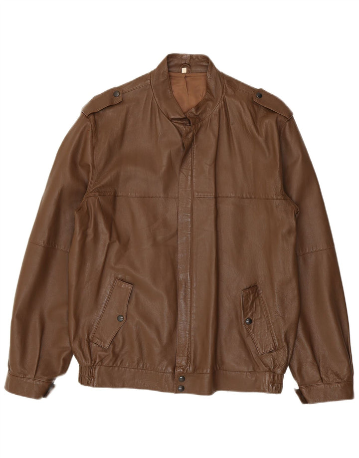 Indios Mens Military Leather Jacket IT 52 XL Brown Leather