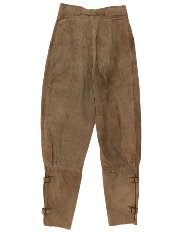 Vintage Womens Pegged Suede Trousers EU 36 Small W26 L27 Beige Leather