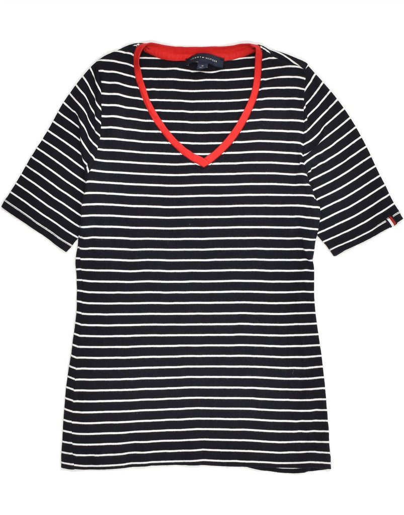 TOMMY HILFIGER Womens T-Shirt Top UK 12 Medium Navy Blue Striped Cotton | Vintage Tommy Hilfiger | Thrift | Second-Hand Tommy Hilfiger | Used Clothing | Messina Hembry 