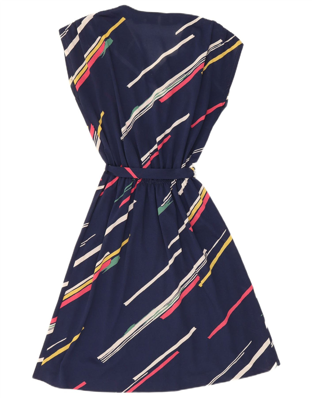 Vintage Womens A-Line Dress IT 42 Medium Navy Blue Striped Polyester
