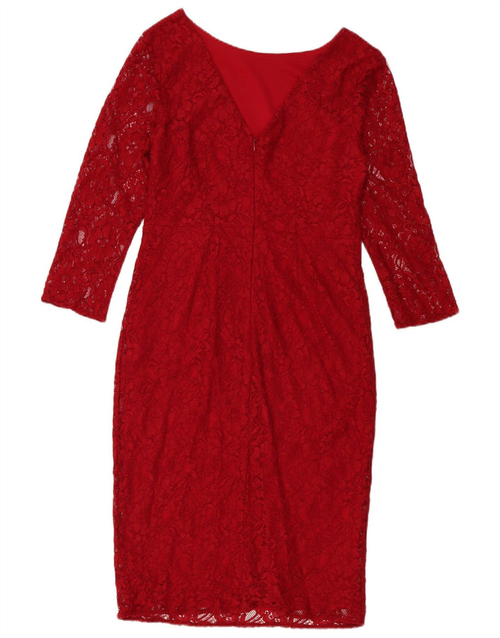 Oasis Womens 3/4 Sleeve Sheath Dress UK 12 Medium Red Floral Polyamide