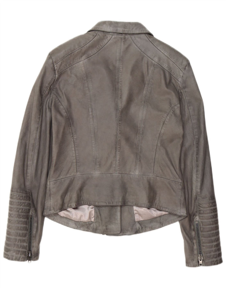 Vintage Womens Leather Biker Jacket UK 12 Medium Grey Leather