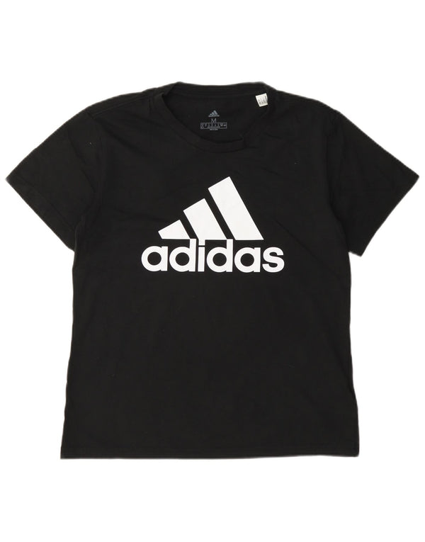 Adidas Womens Short Sleeve Graphic T-Shirt Top UK 12/14 Medium Black Sports