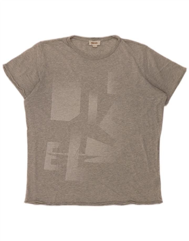 Diesel Mens Graphic T-Shirt Top Large Grey Flecked