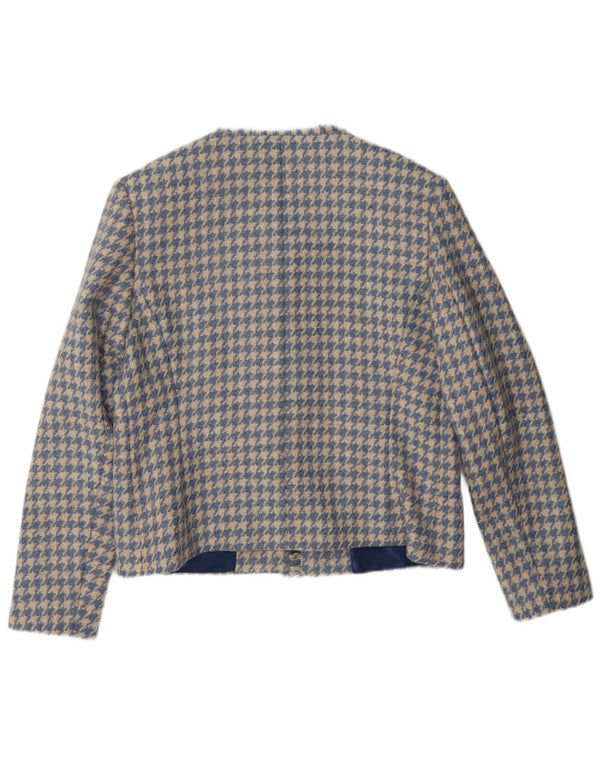 HOUSE OF BRUAR Womens Blazer Jacket UK 12 Medium Blue Houndstooth Wool