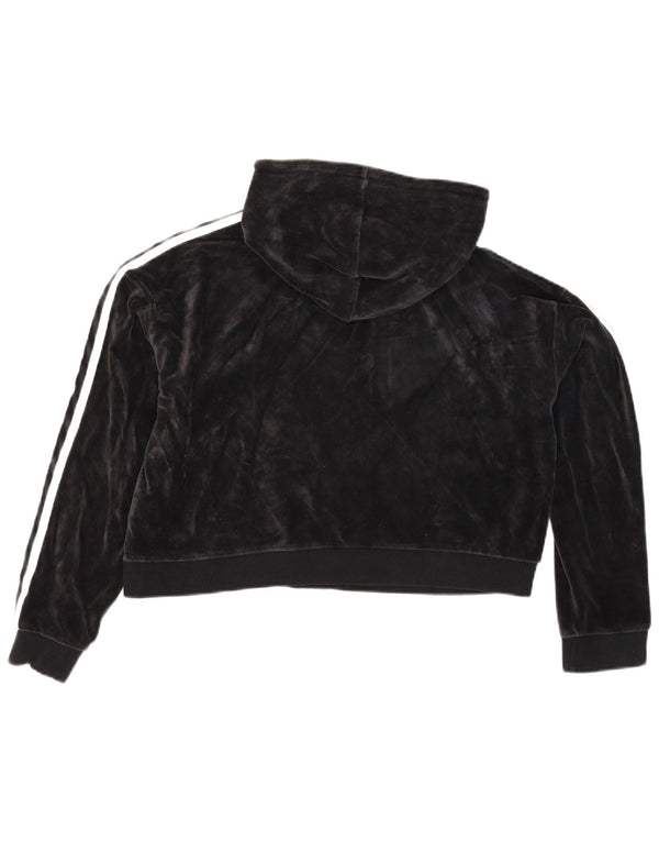 Adidas Womens Crop Velvet Oversized Hoodie Jumper UK 10 Small Black Cotton