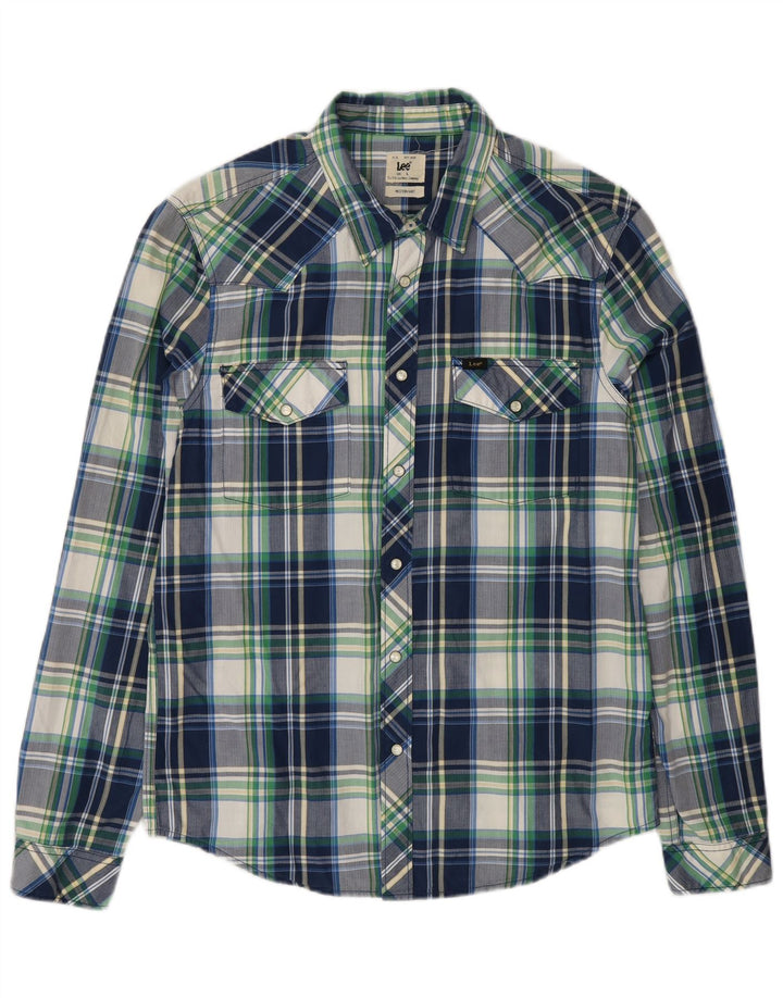Lee Mens Shirt Large Navy Blue Check Cotton