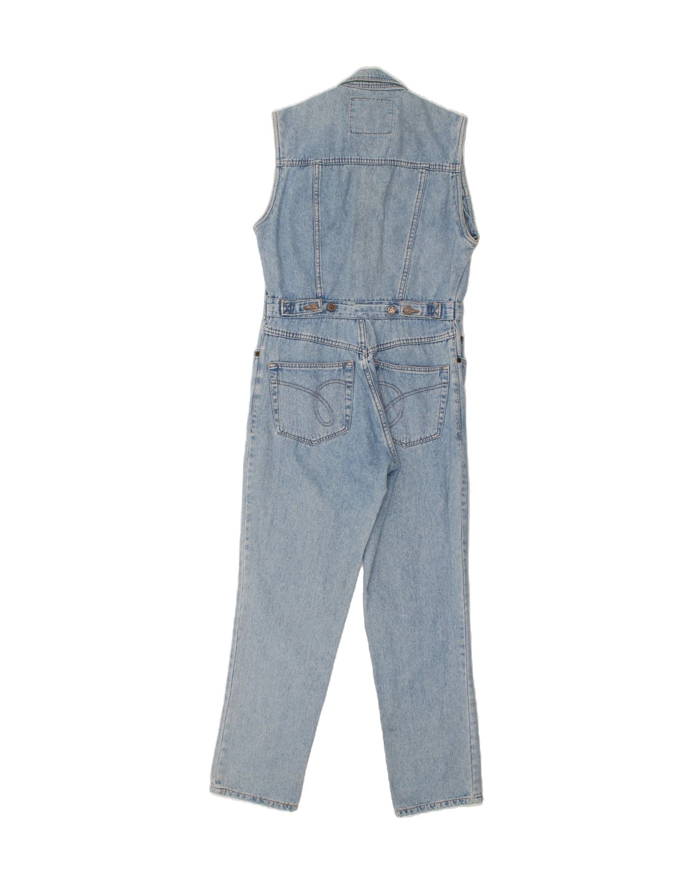 VINTAGE Womens Denim Jumpsuit UK 14 Medium Blue Cotton Vintage Second Hand Clothing Online Messina Hembry