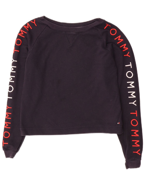 Tommy Hilfiger Womens Crop Graphic Sweatshirt Jumper UK 10 Small Navy Blue