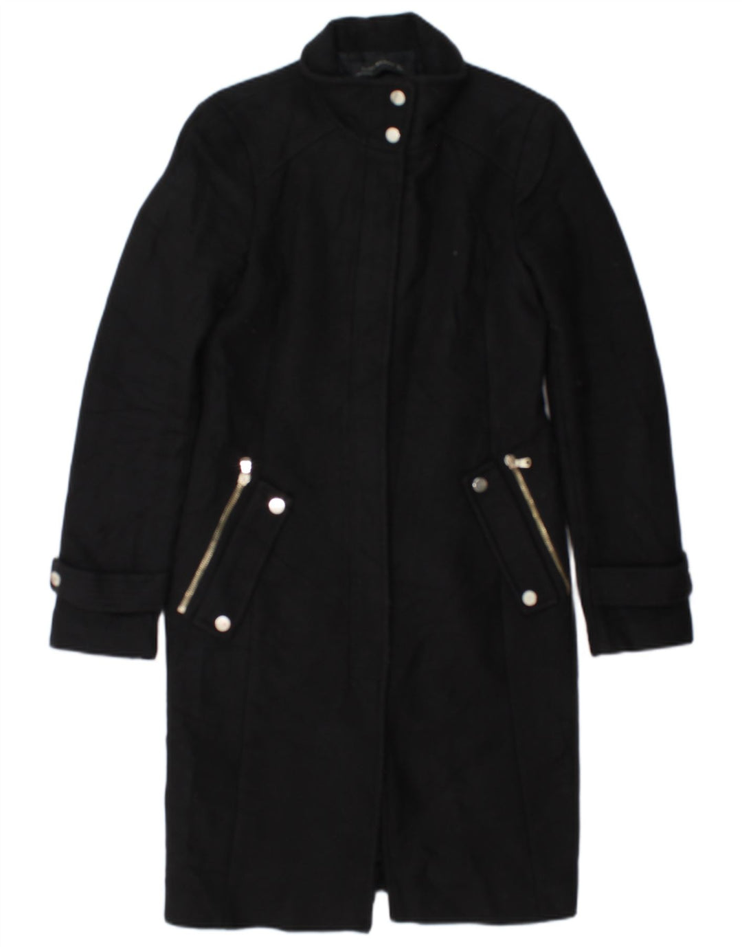 Zara Womens Overcoat UK 10 Small Black Wool