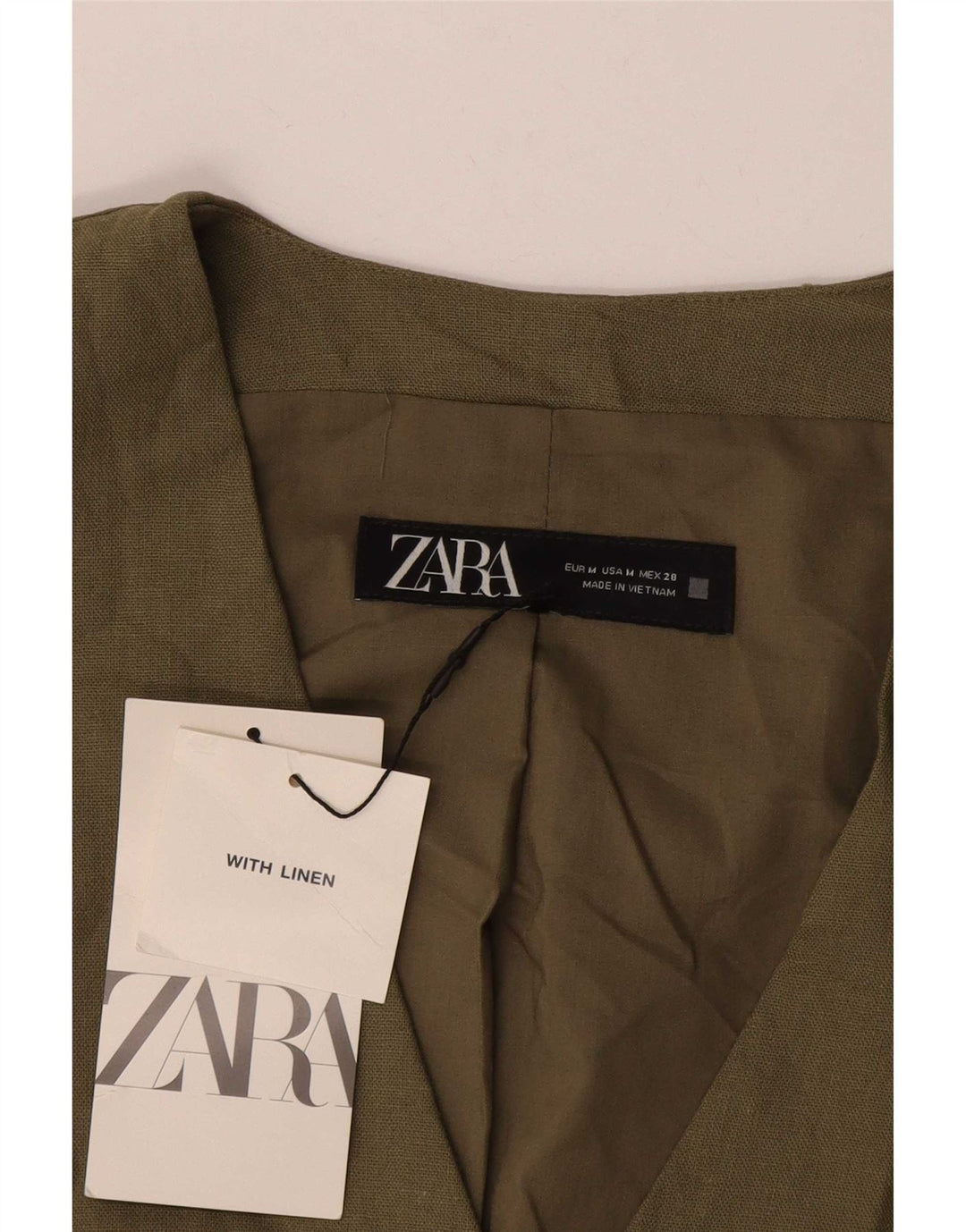 Zara Womens Waistcoat UK 14 Medium Khaki Linen