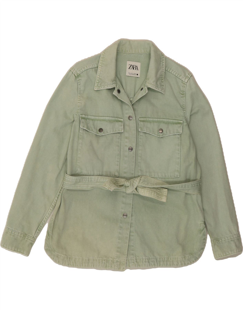 ZARA Womens Denim Jacket UK 10 Small Green Vintage Zara and Second-Hand Zara from Messina Hembry 