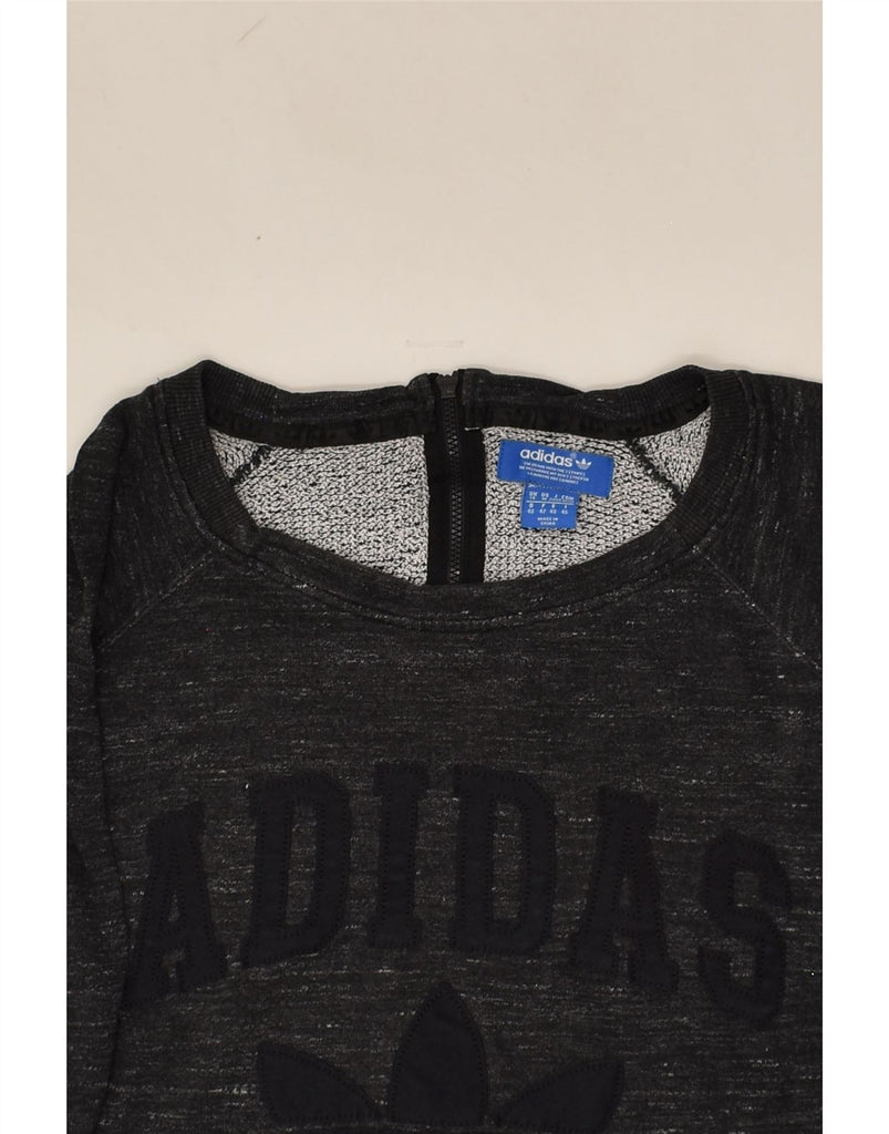 ADIDAS Womens Graphic Sweatshirt Jumper UK 14 Large Grey Flecked | Vintage Adidas | Thrift | Second-Hand Adidas | Used Clothing | Messina Hembry 