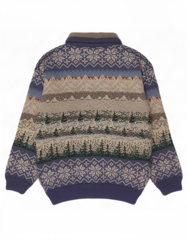 Vintage Mens Zip Neck Jumper Sweater Medium Multicoloured Fair Isle
