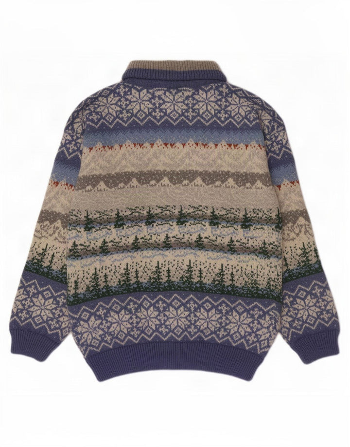 Vintage Mens Zip Neck Jumper Sweater Medium Multicoloured Fair Isle