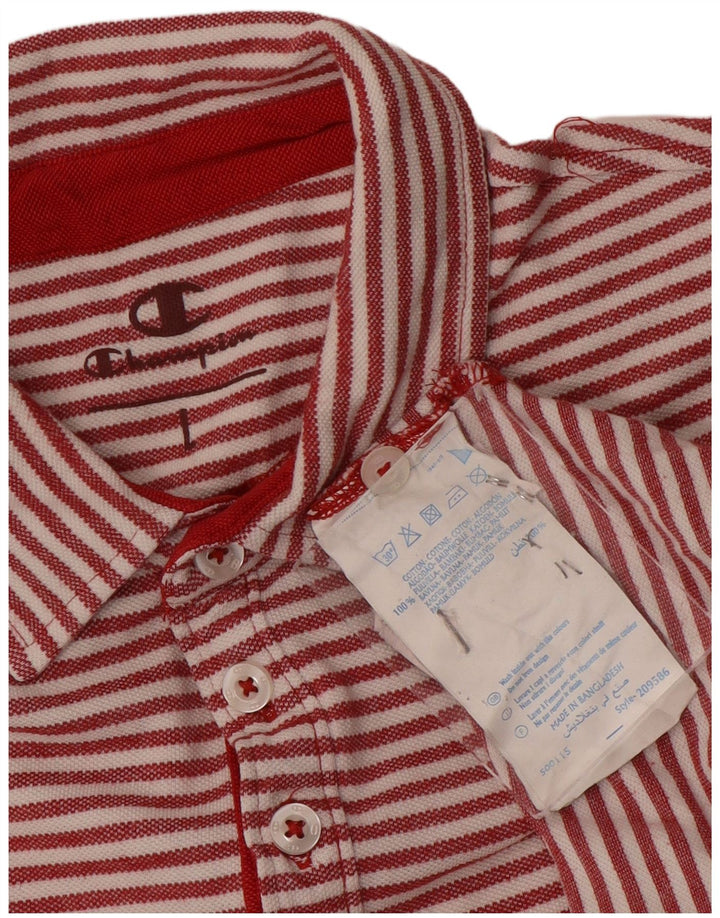 Champion Mens Polo Shirt Large Red Striped Cotton