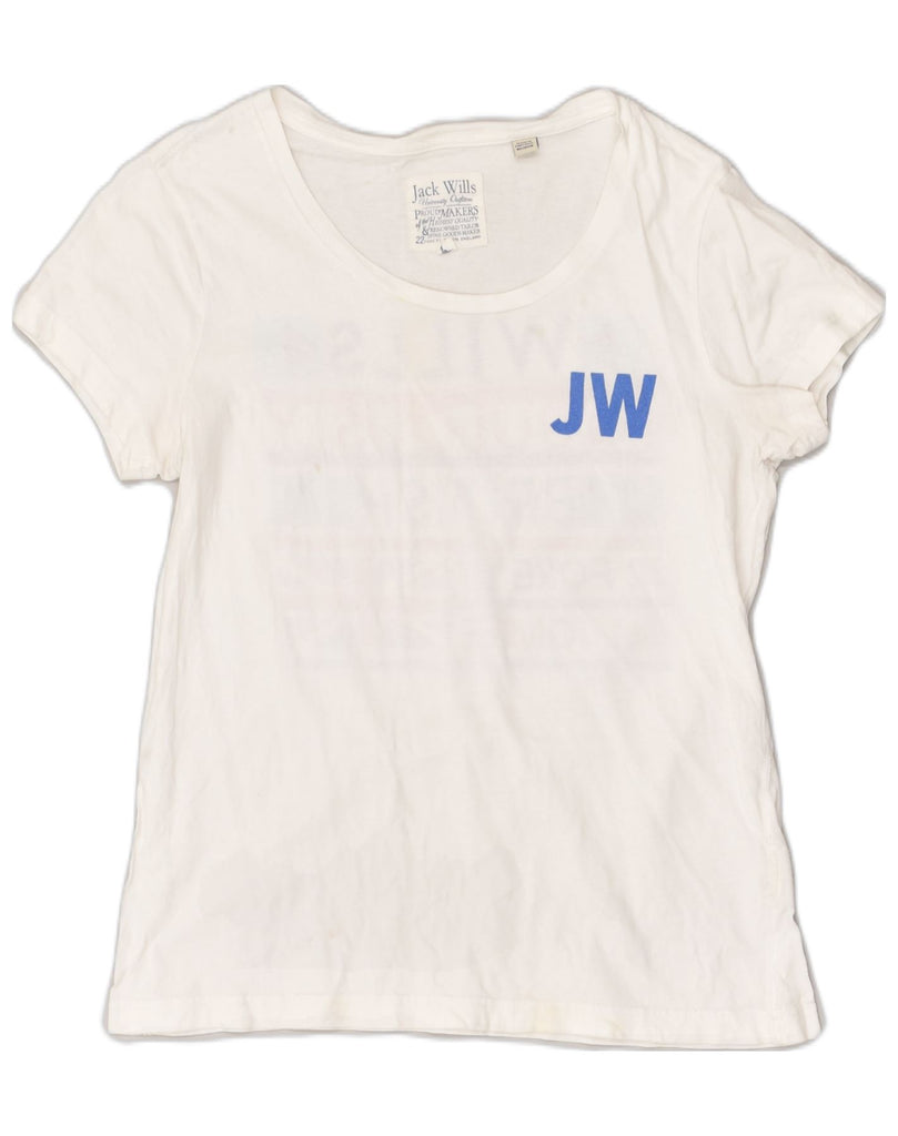 JACK WILLS Womens Graphic T-Shirt Top UK 10 Small White Cotton | Vintage Jack Wills | Thrift | Second-Hand Jack Wills | Used Clothing | Messina Hembry 