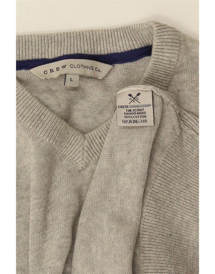 CREW CLOTHING Mens V-Neck Jumper Sweater Large Grey Cotton