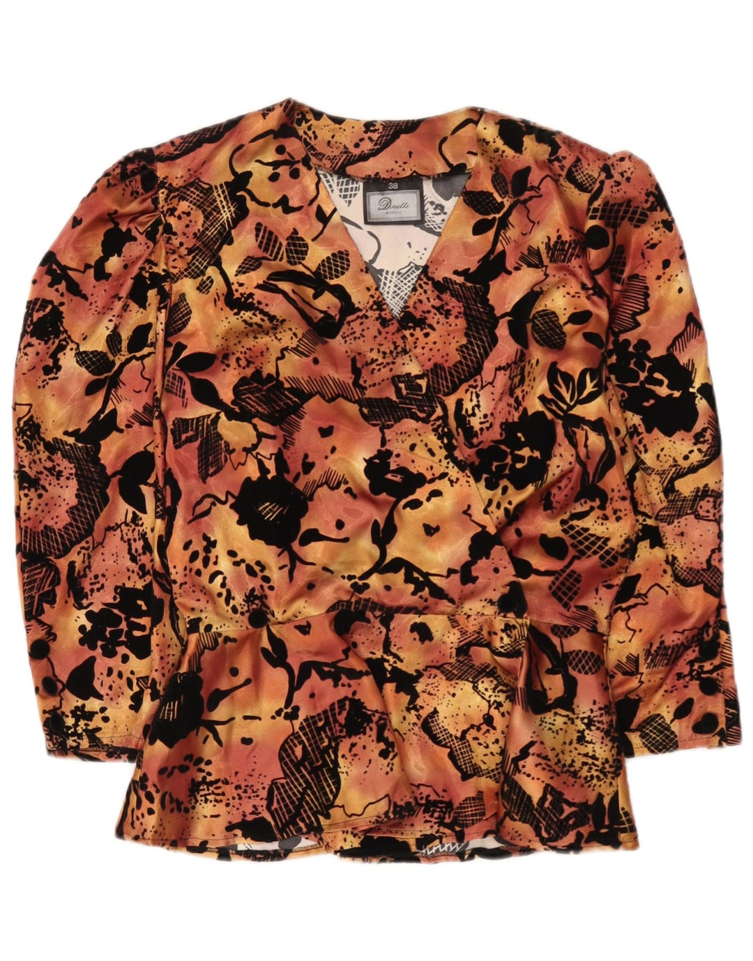 Dorette Womens 3/4 Sleeve Blouse Top EU 38 Medium Orange Floral