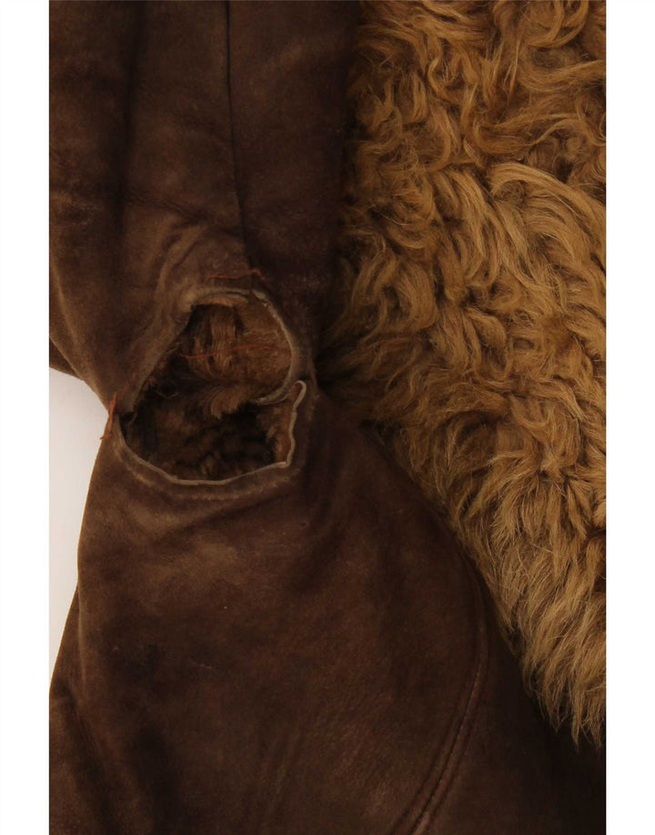 Vintage Womens 3 Button Shearling Coat UK 14 Medium Brown