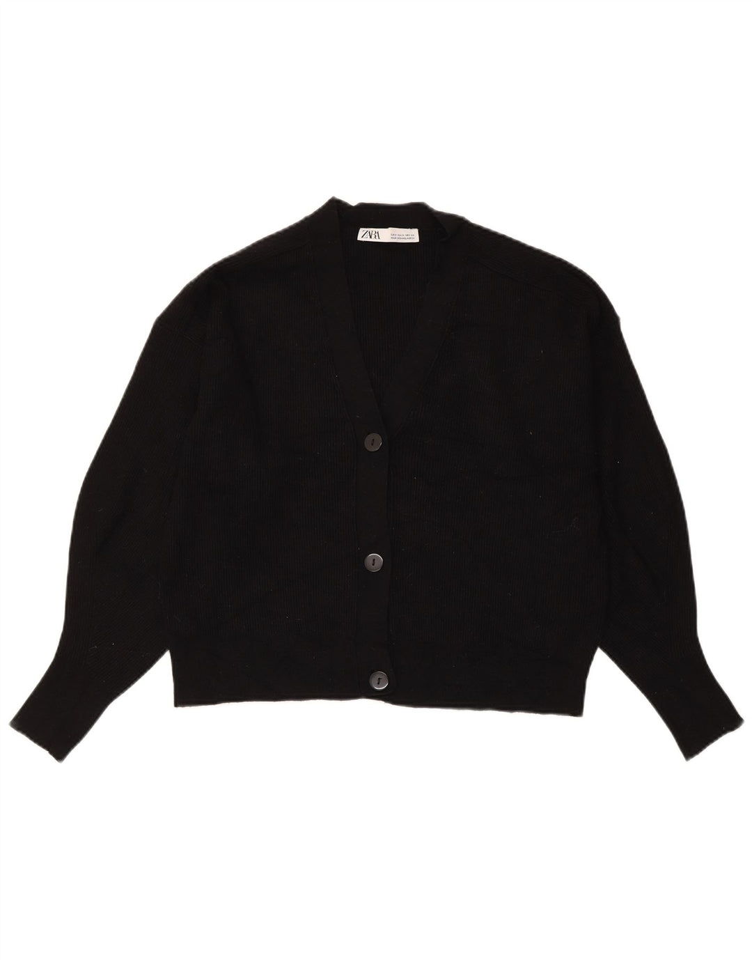 ZARA Womens Crop Cardigan Sweater UK 14 Medium Black Viscose