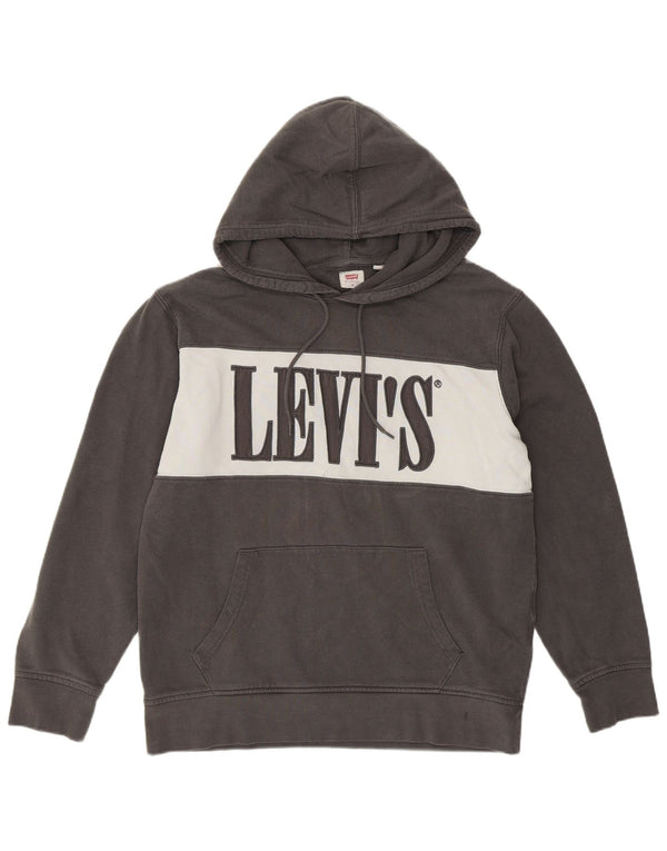 Levi's Womens Graphic Loose Fit Hoodie Jumper UK 14 Medium Grey Colourblock